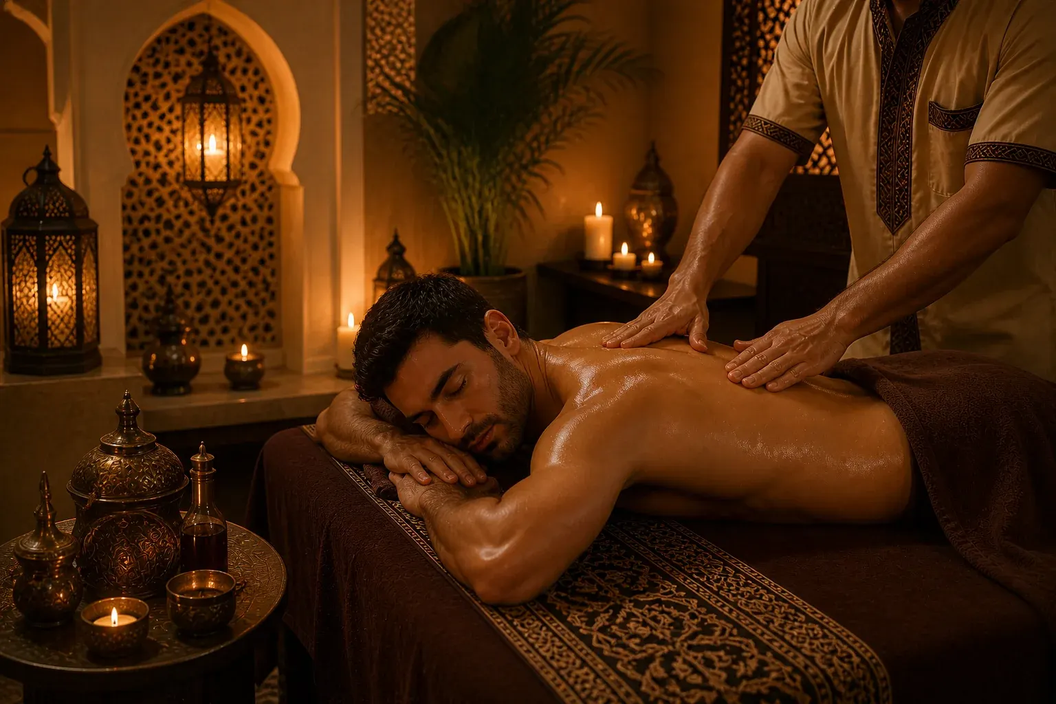 Therapist performing a firm sports massage recovery session at a home in Dubai